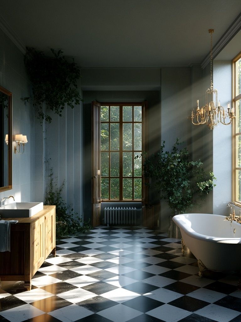 Sunlit Vintage Bathroom Interior Print. poster detail