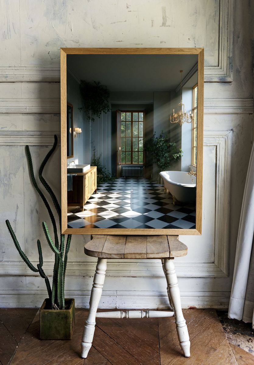 Sunlit Vintage Bathroom Interior Print. room preview