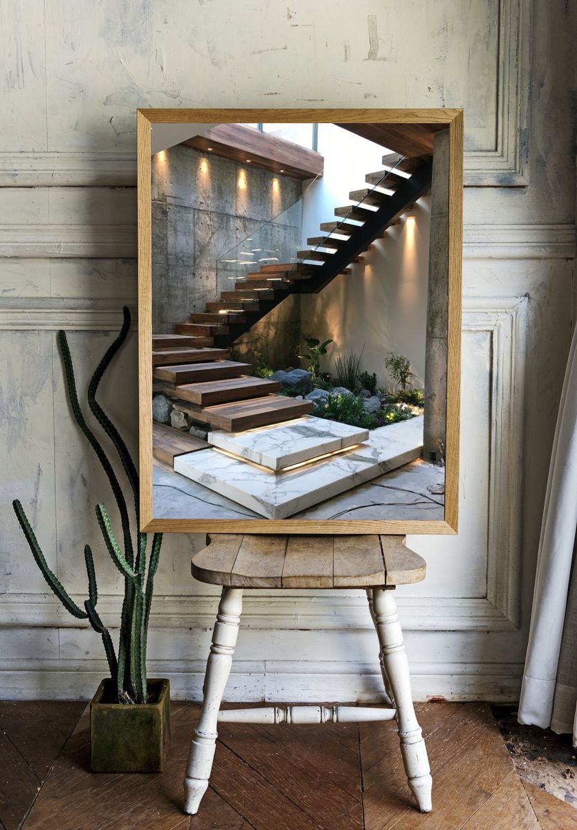 Modern Floating Staircase Architecture Print. room preview
