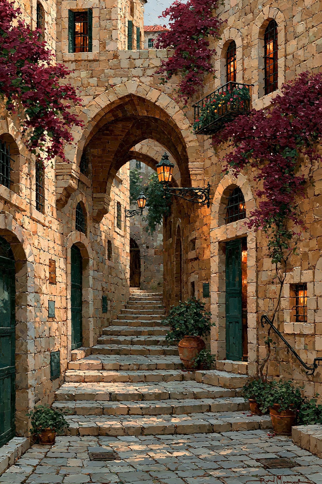 Mediterranean Stone Alley Print. poster — architecture art