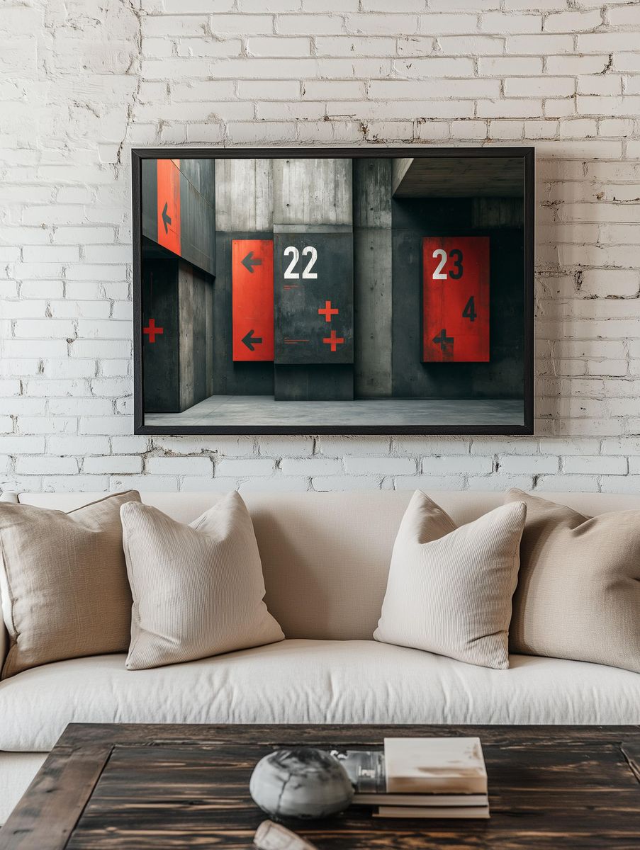 Concrete Numbered Panels Photography Poster. room preview