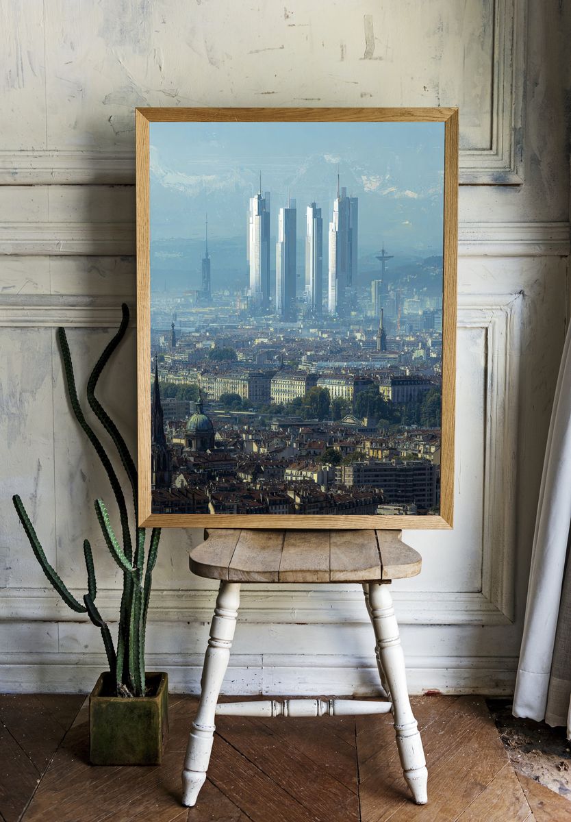 Futuristic City Skyline Photography Poster. — room view 1