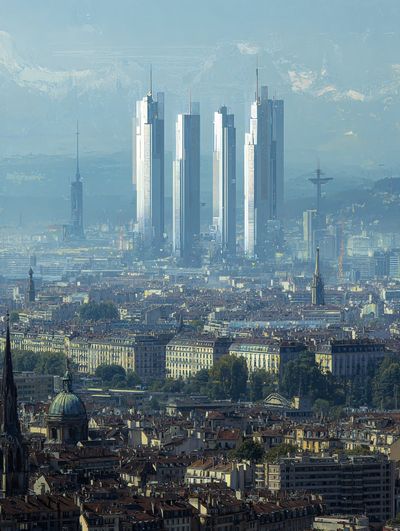 Futuristic City Skyline Photography Poster. poster