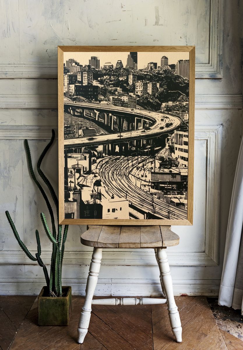 Urban Overpass Cityscape Print. — room view 1