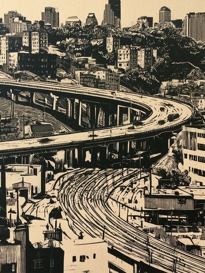 Urban Overpass Cityscape Print. poster