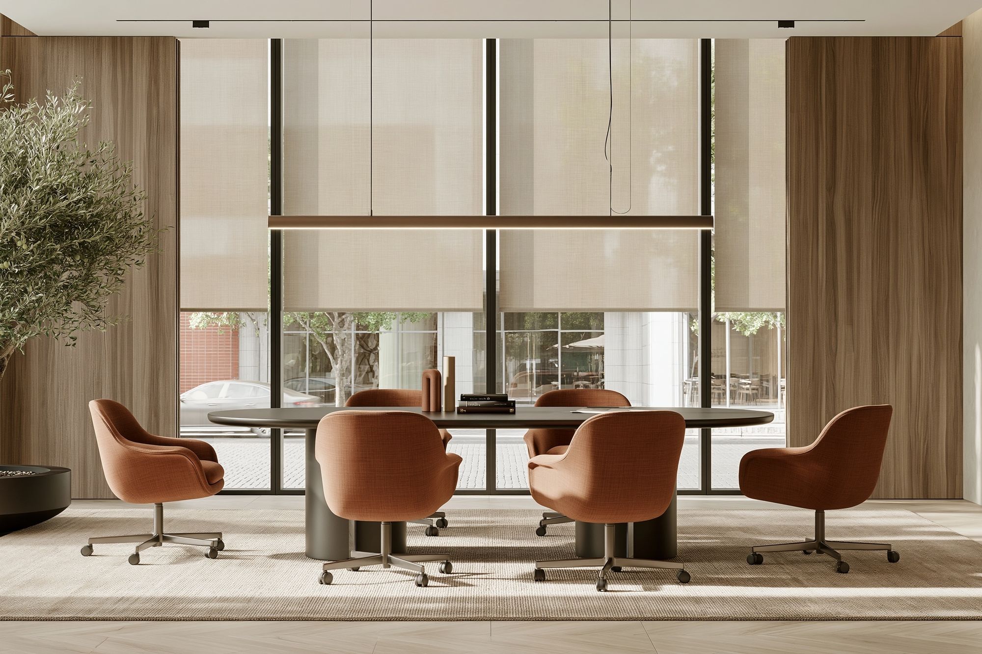 Modern Japandi Office Interior Print. poster — architecture art