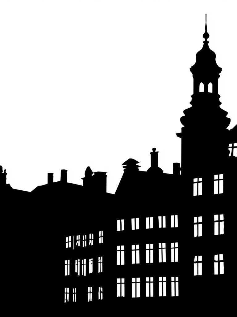 Historic City Skyline Black-White Print. poster — architecture art