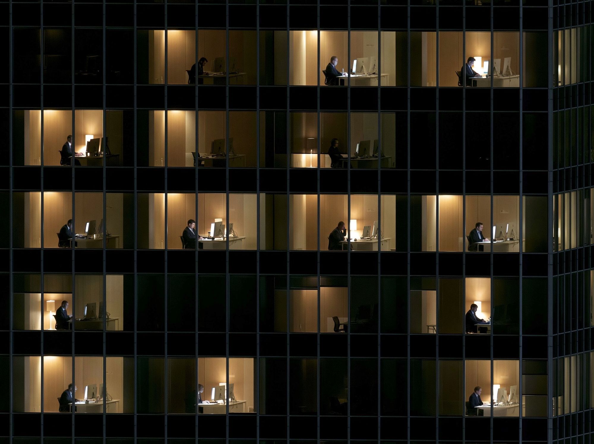 Office Windows at Night Photography Poster. poster — architecture art