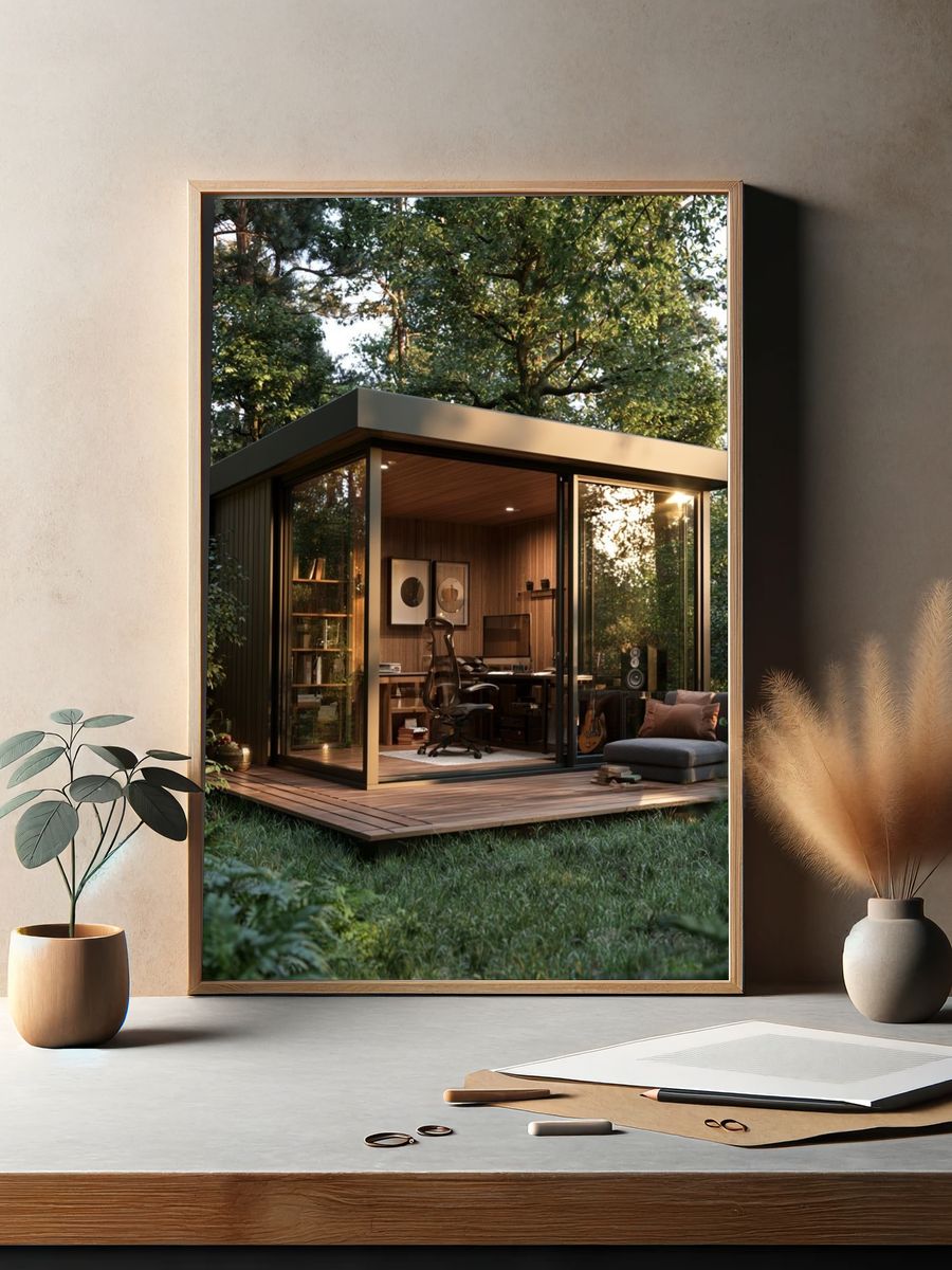 Modern Forest Cabin Office Poster. — room view 2