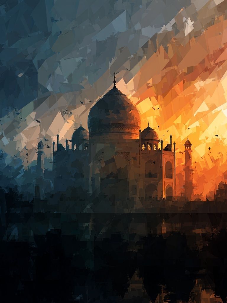 Taj Mahal Sunset Silhouette Print. poster detail