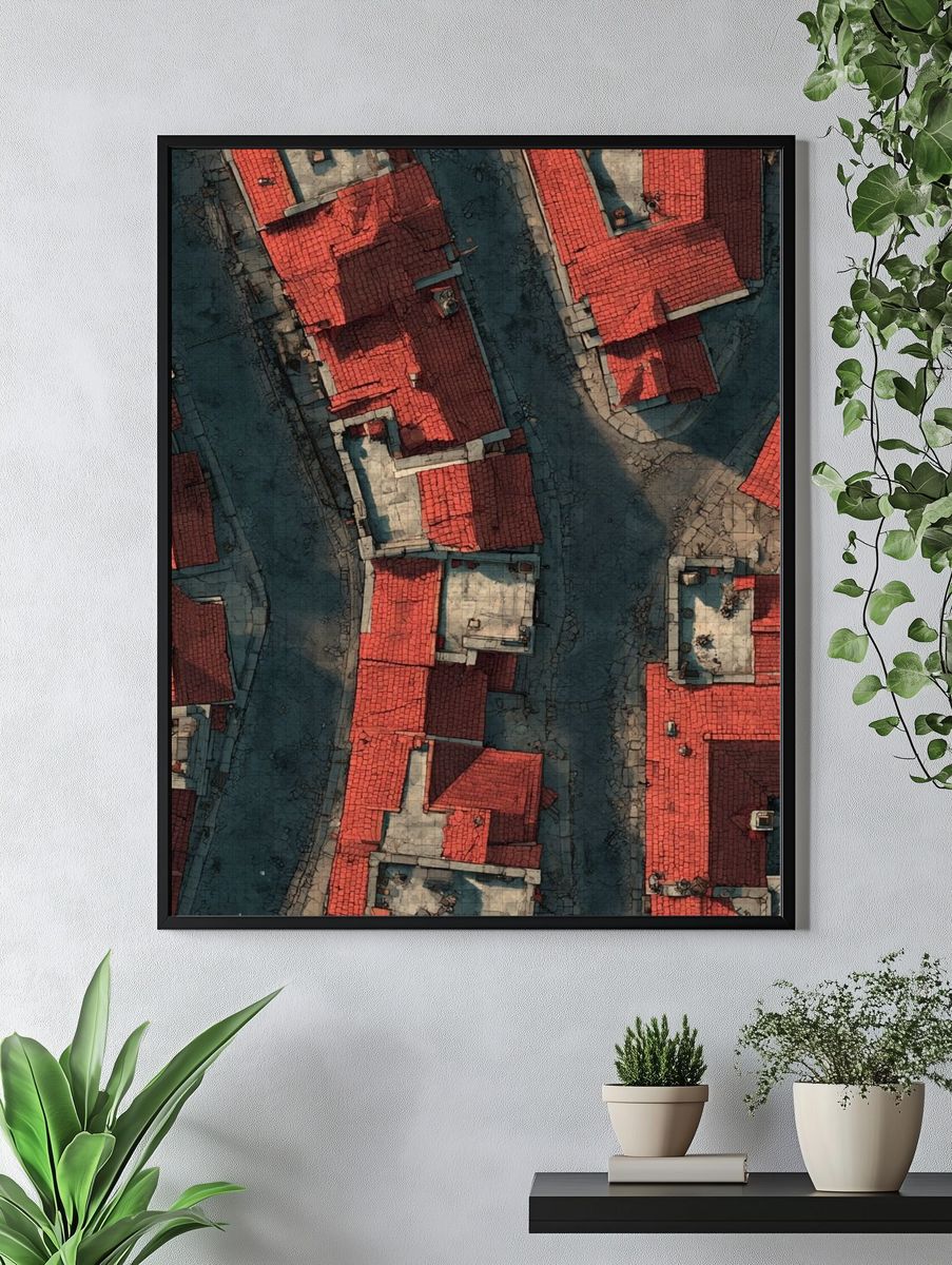Aerial Red Roofs Architecture Print. — room view 4