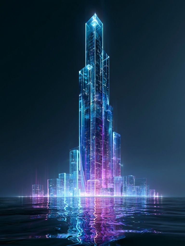 Neon Crystal Cityscape Poster. poster detail