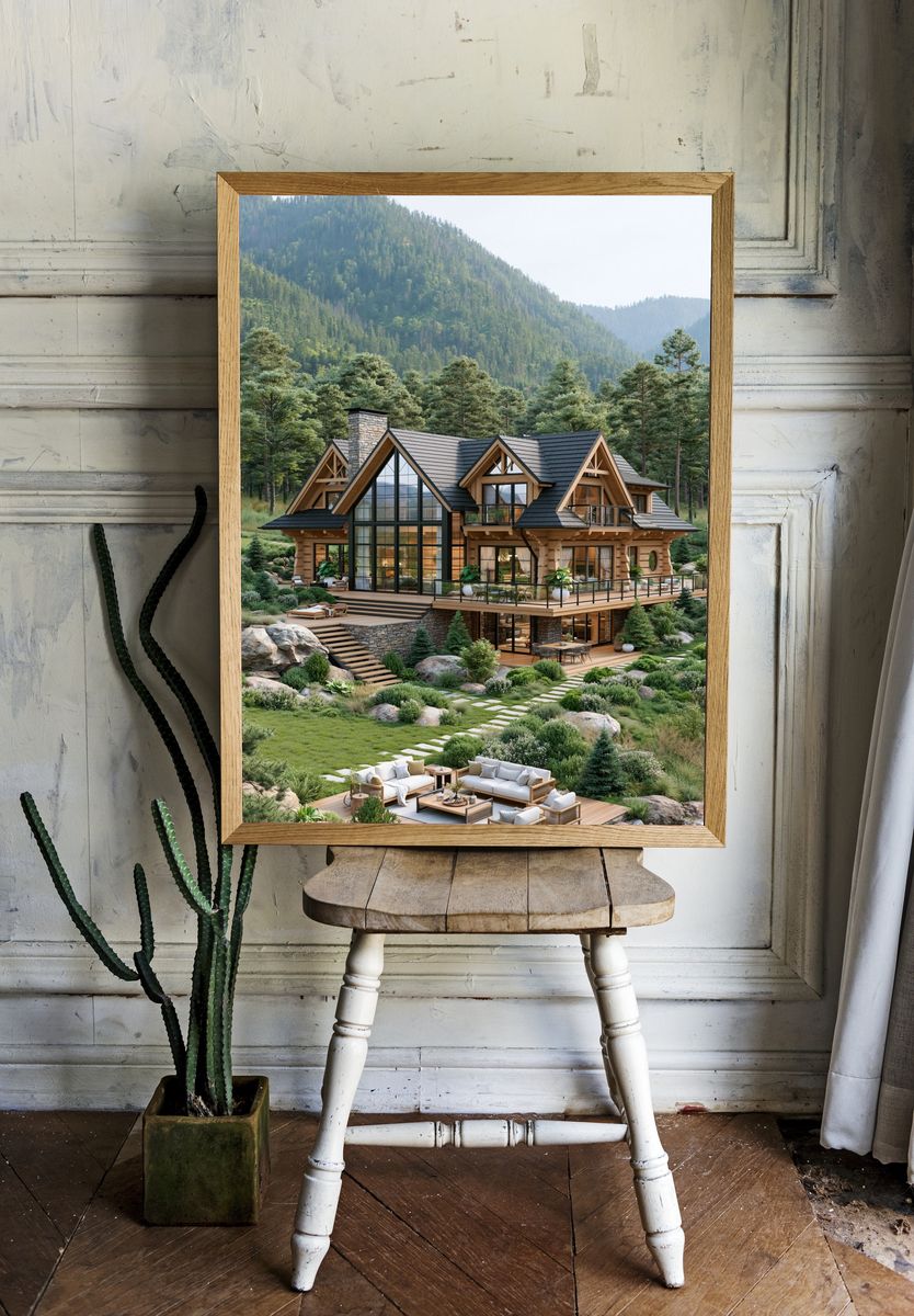 Mountain Lodge Retreat Photography Poster. — room view 1