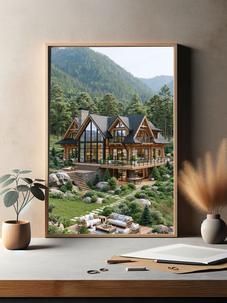 Mountain Lodge Retreat Photography Poster. — room view 2