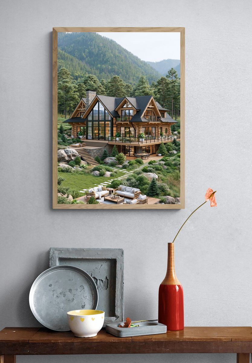 Mountain Lodge Retreat Photography Poster. — room view 3