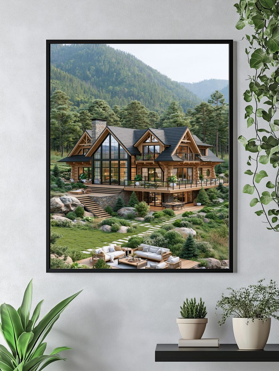 Mountain Lodge Retreat Photography Poster. — room view 4