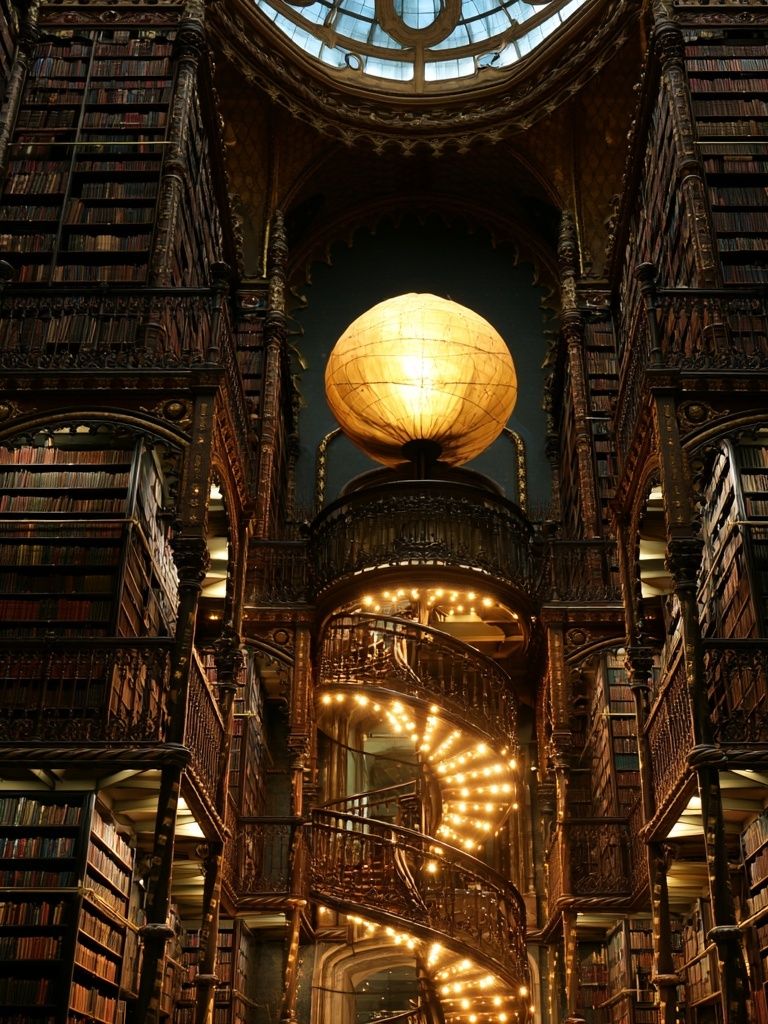 Grand Library Spiral Staircase Print. poster detail