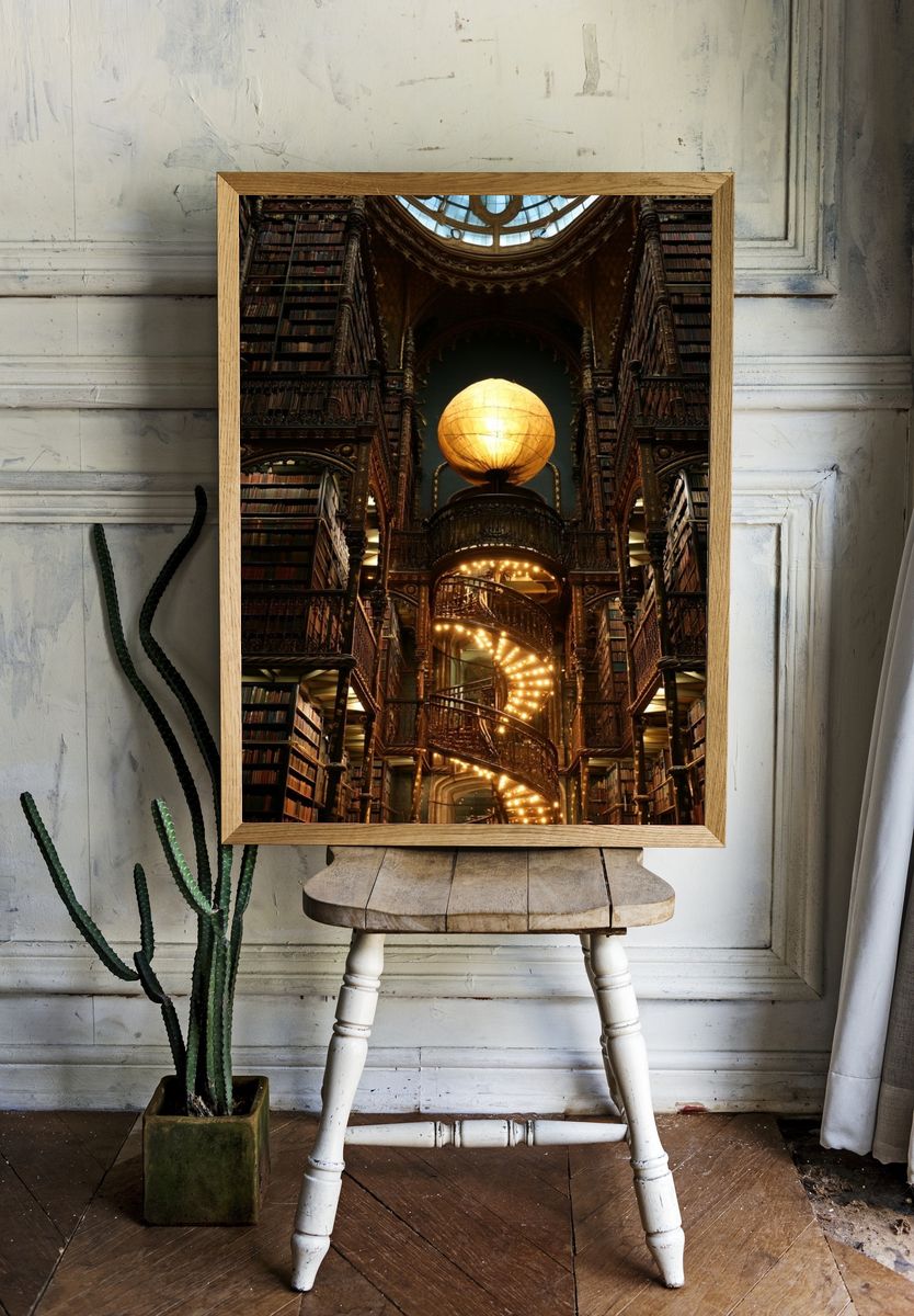 Grand Library Spiral Staircase Print. — room view 1