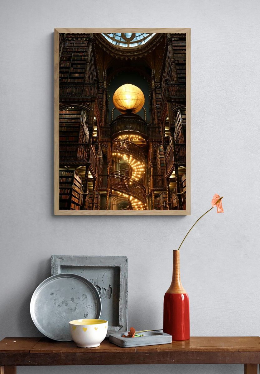 Grand Library Spiral Staircase Print. — room view 3