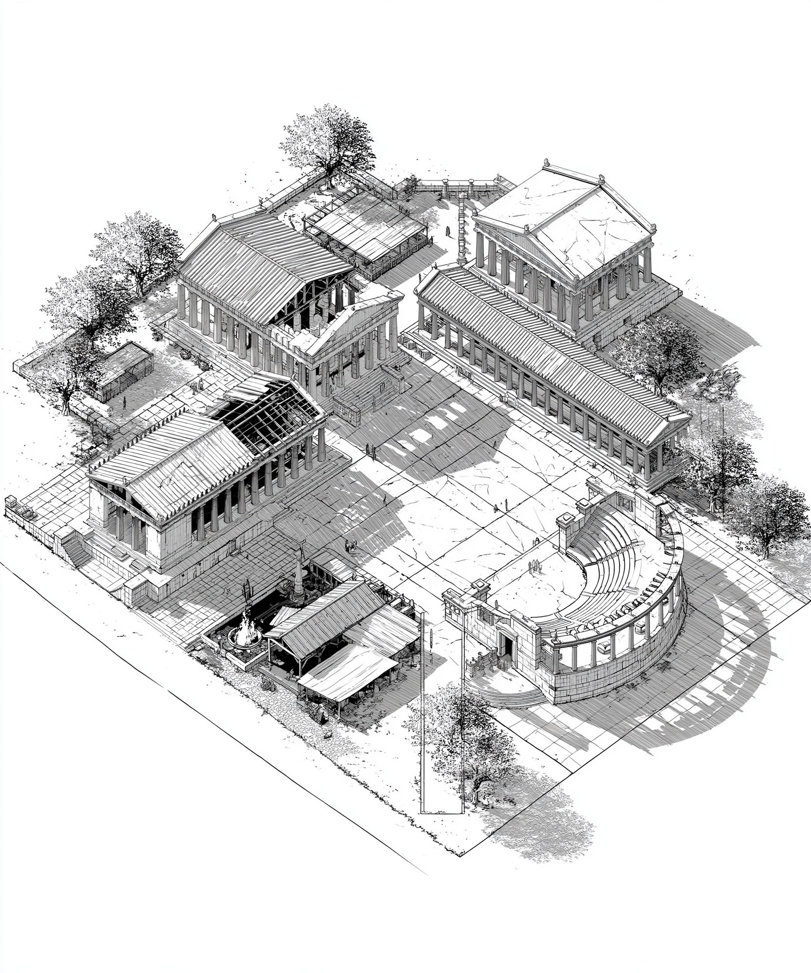 Ancient Temple Complex Architecture Print. poster — architecture art