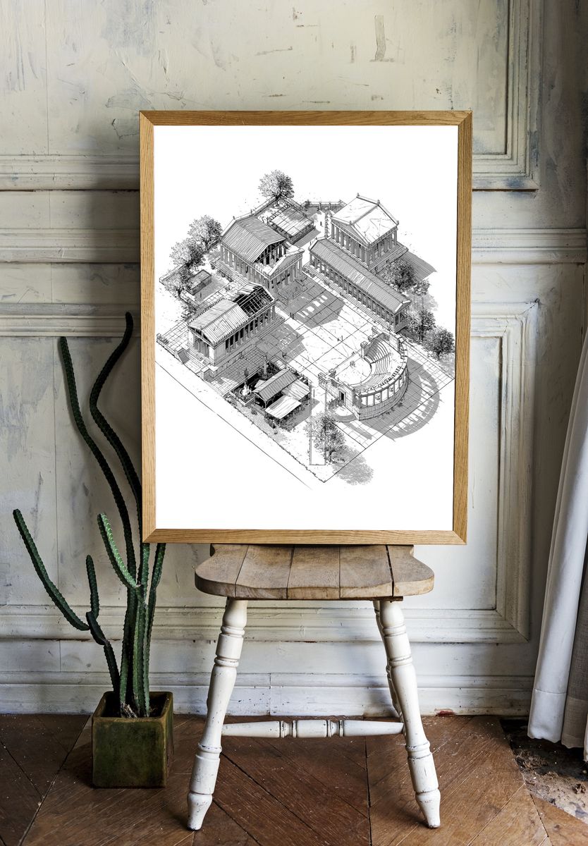 Ancient Temple Complex Architecture Print. — room view 1