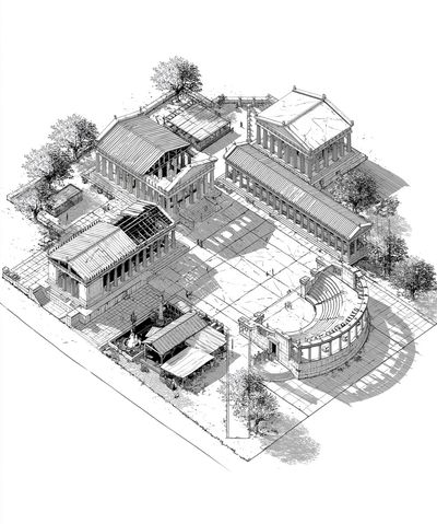 Ancient Temple Complex Architecture Print.