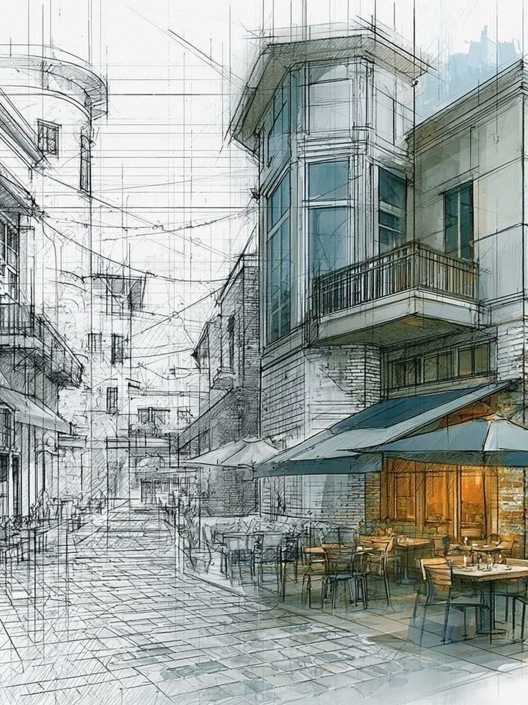 European Courtyard Sketch Poster. poster — architecture art
