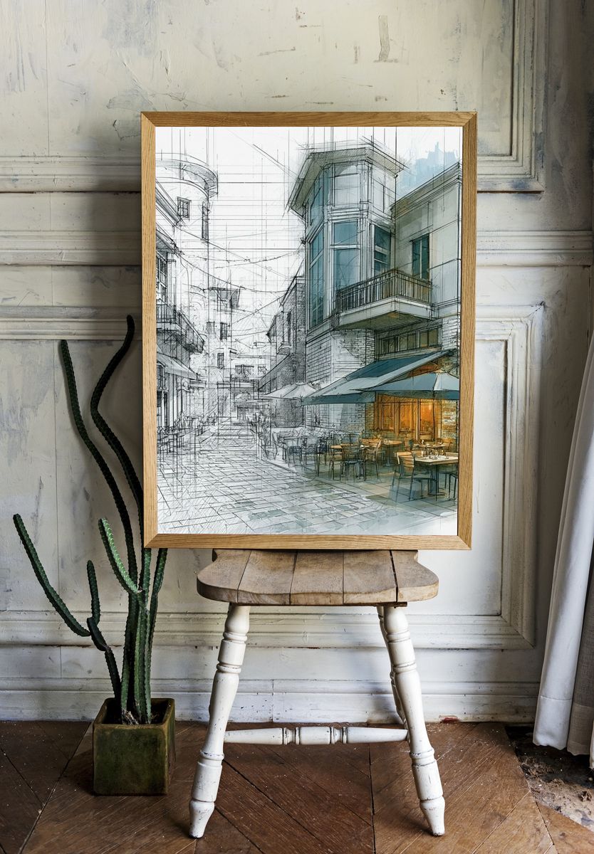European Courtyard Sketch Poster. — room view 1