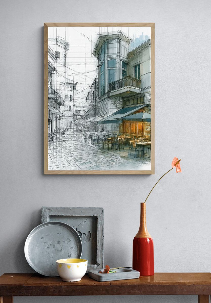 European Courtyard Sketch Poster. — room view 3
