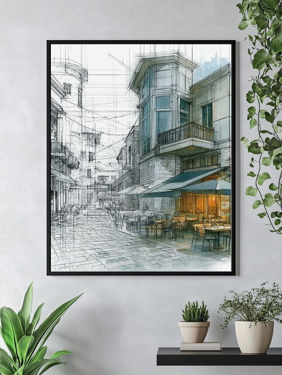 European Courtyard Sketch Poster. — room view 4