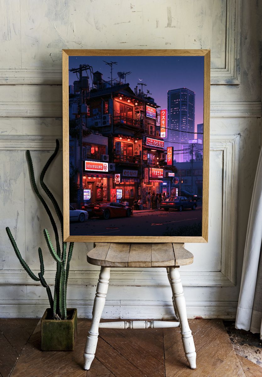 Neon Tokyo Alley Night Print. — room view 1