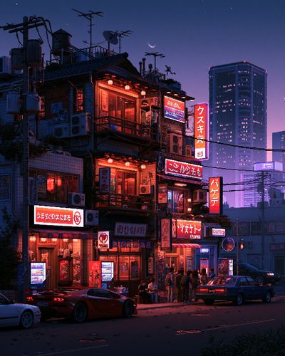 Neon Tokyo Alley Night Print.