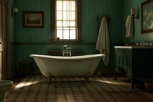 Vintage Green Bathroom Interior Print. poster detail