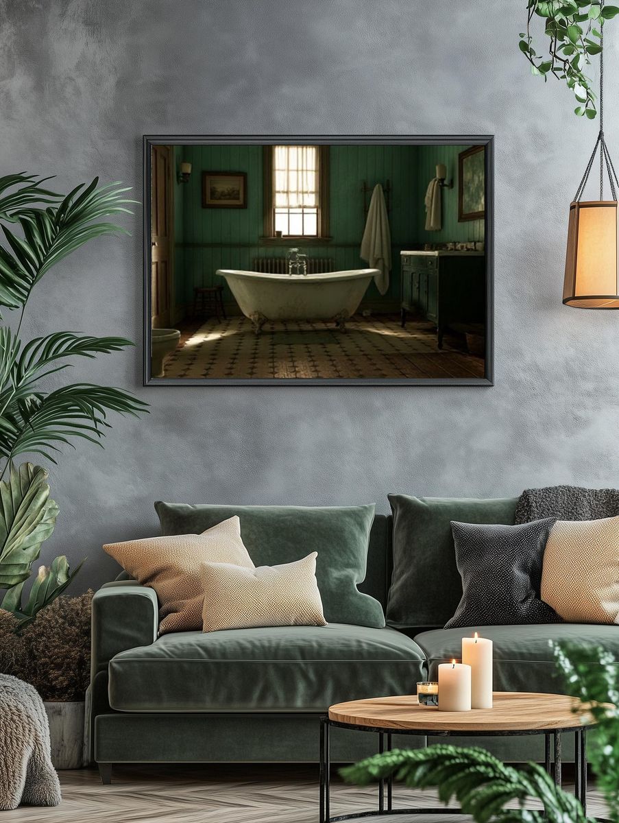 Vintage Green Bathroom Interior Print. — room view 4