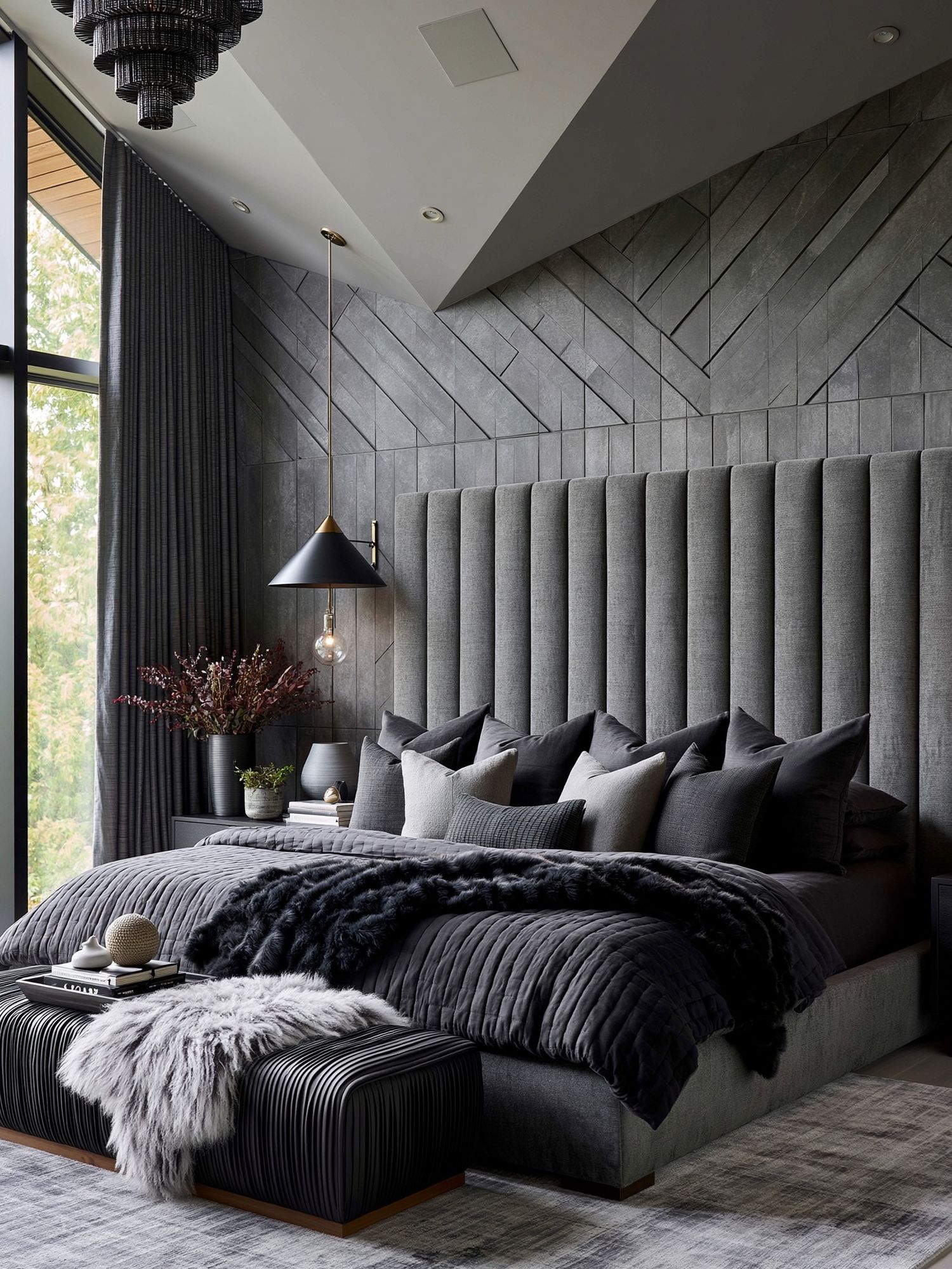 Modern Dark Bedroom Interior Poster. poster — architecture art