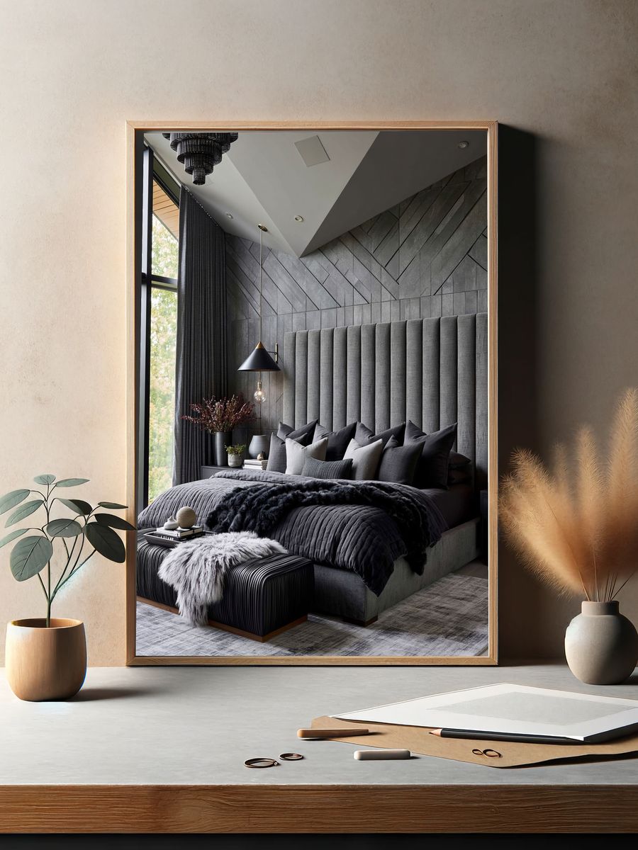Modern Dark Bedroom Interior Poster. — room view 2