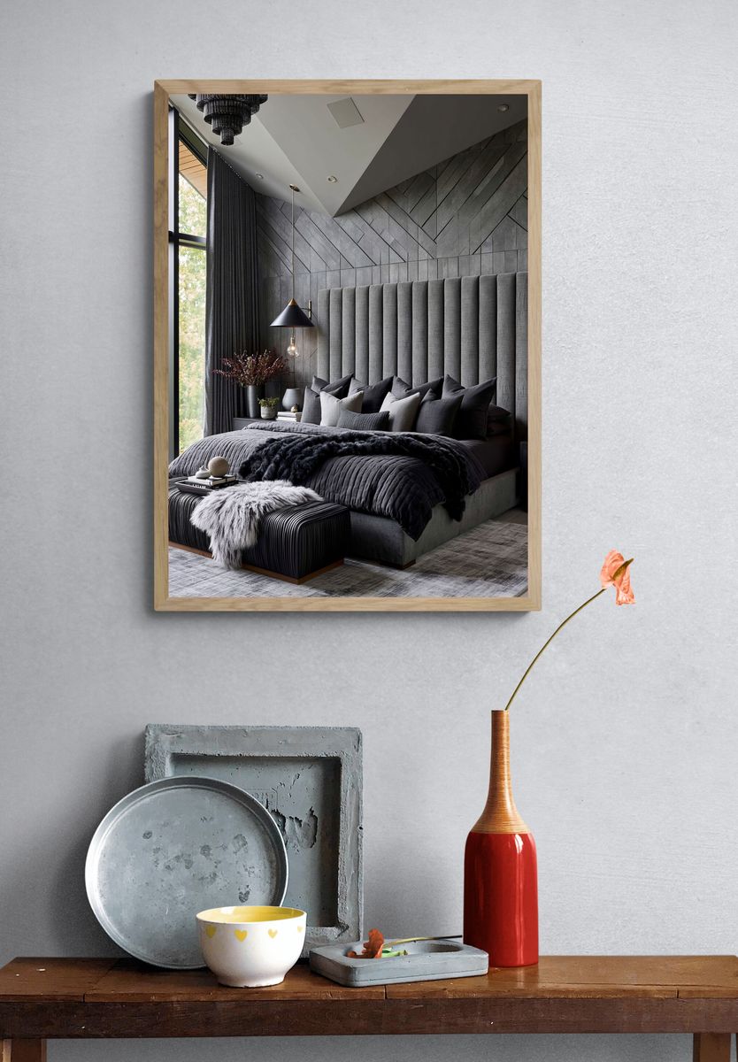 Modern Dark Bedroom Interior Poster. — room view 3