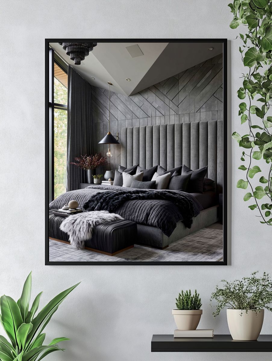 Modern Dark Bedroom Interior Poster. — room view 4