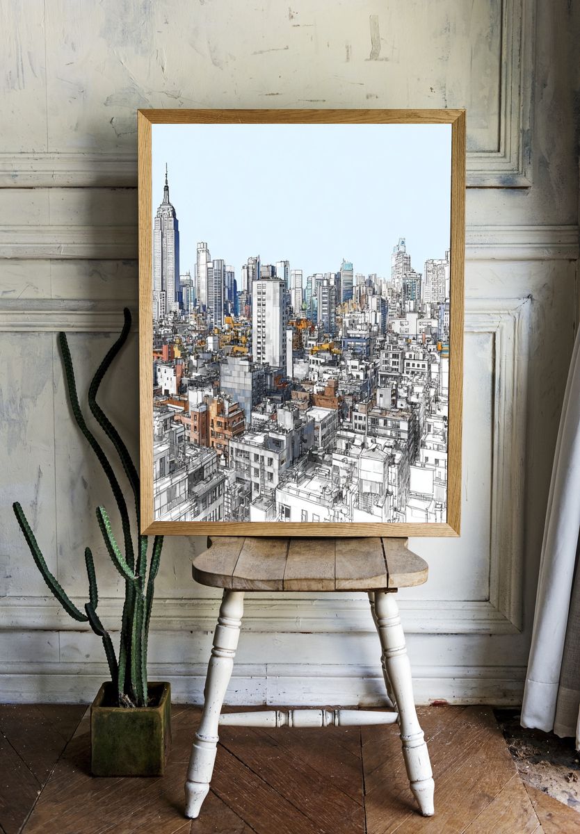 New York Skyline Sketch Poster. — room view 1