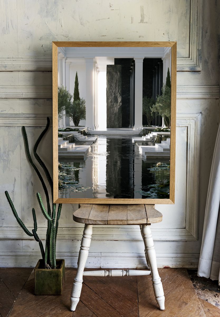 Neoclassical Garden Courtyard Print. — room view 1