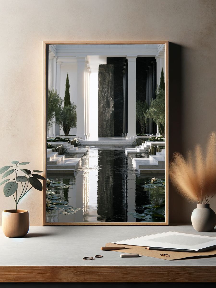 Neoclassical Garden Courtyard Print. — room view 2