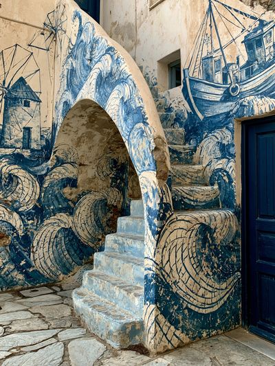 Blue Coastal Mural Architecture Poster. poster