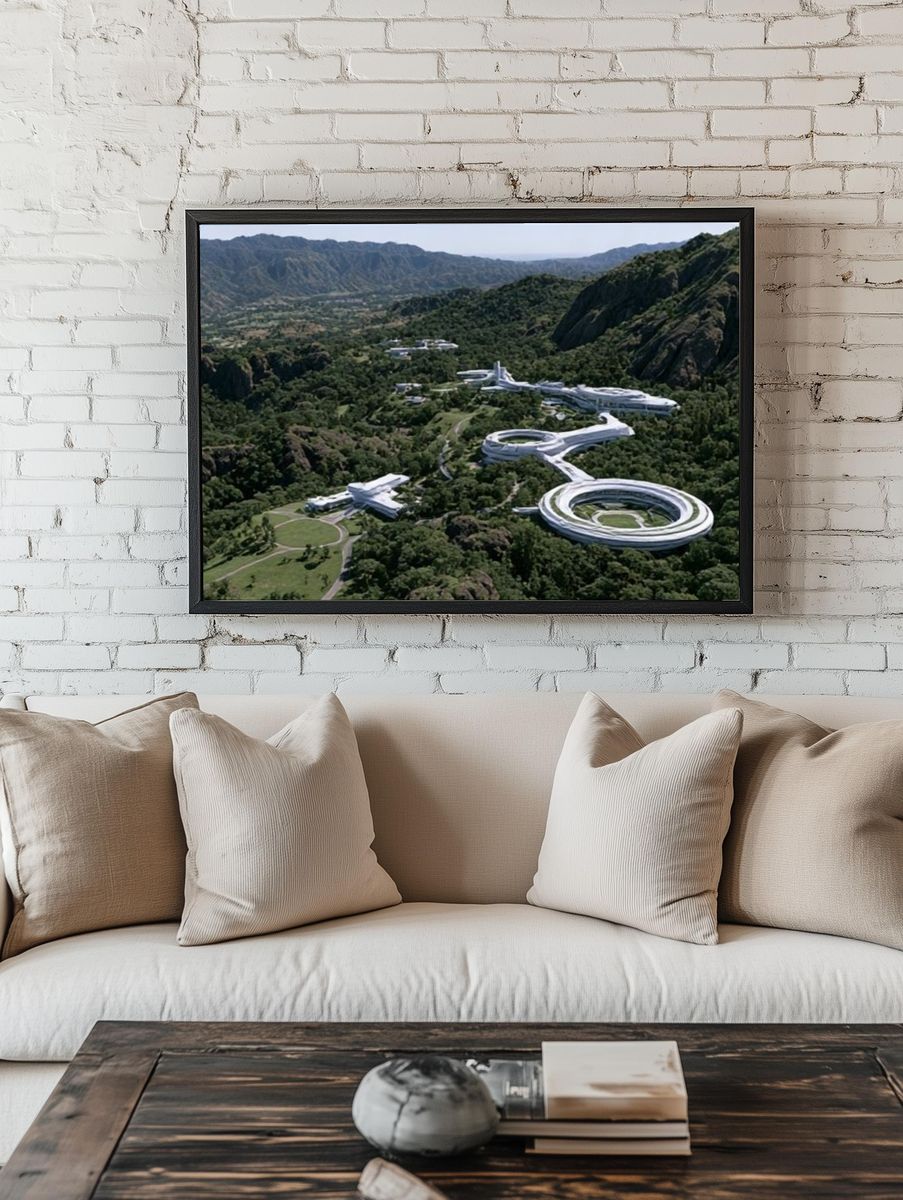 Futuristic Mountain Resort Photography Poster. room preview