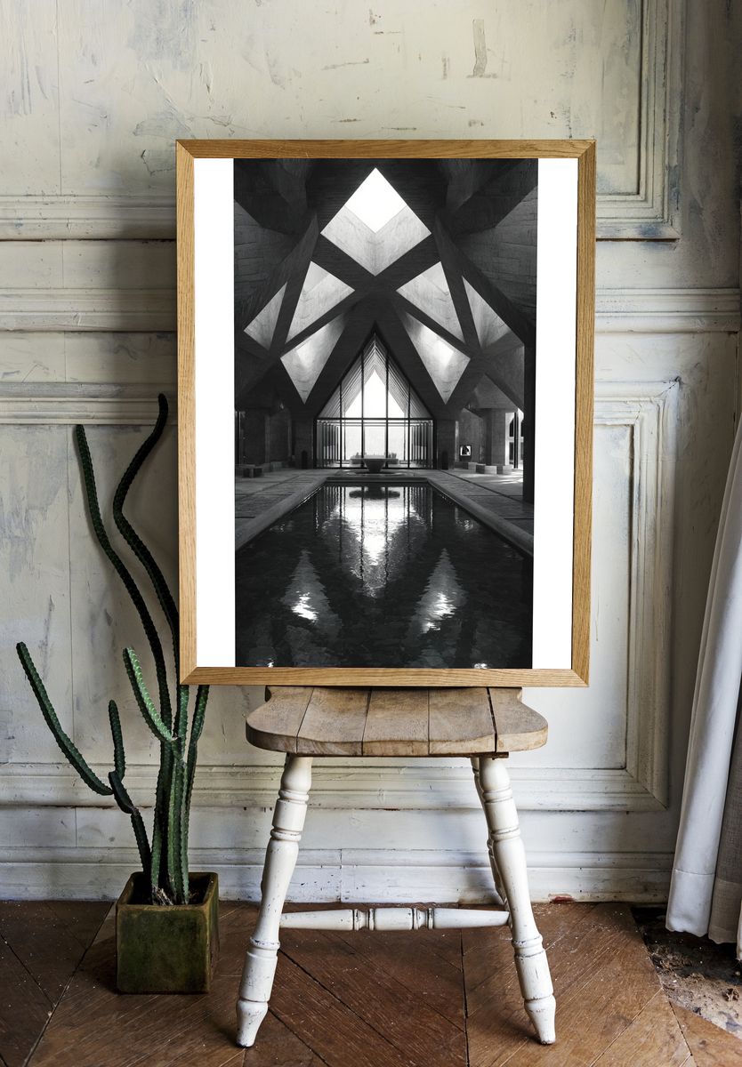 Monochrome Brutalist Atrium Poster. — room view 1