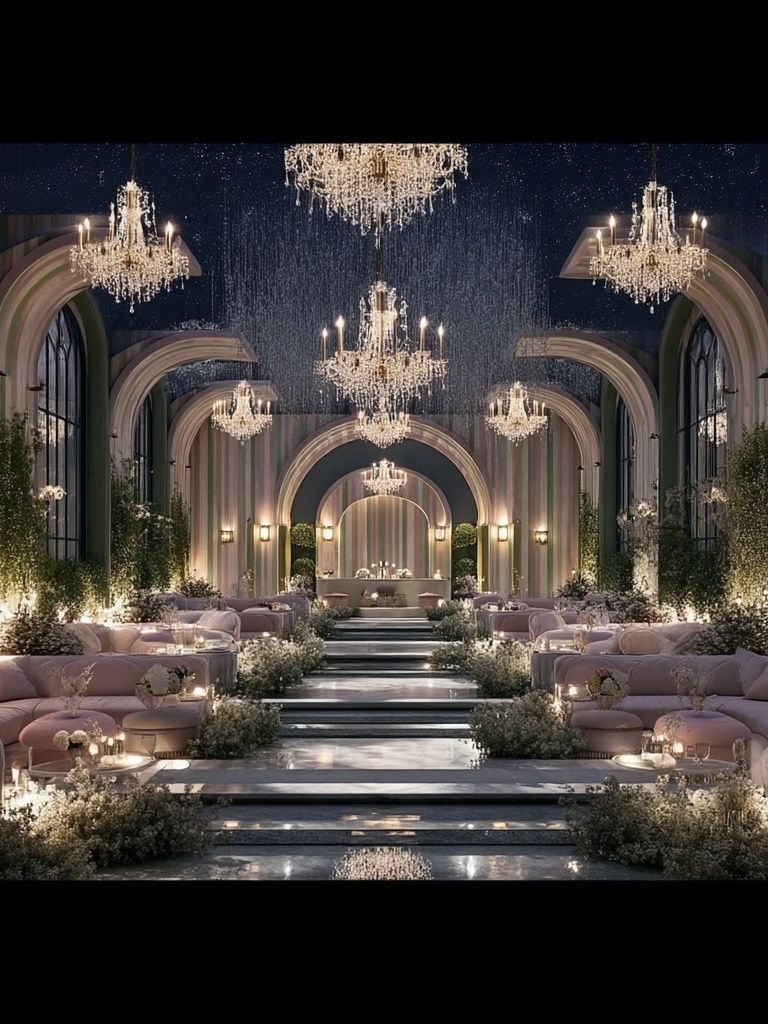 Glamorous Chandeliers Hallway Poster. poster detail