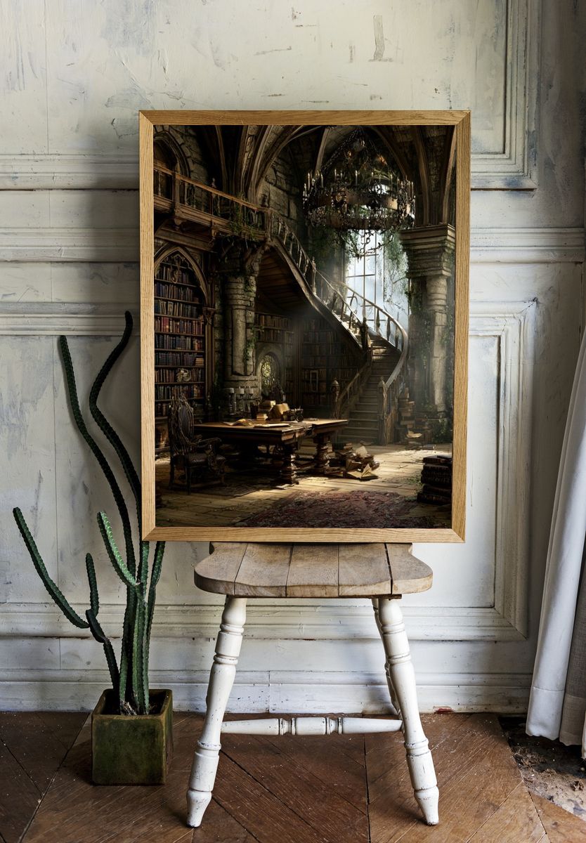 Enchanted Library Interior Print. room preview