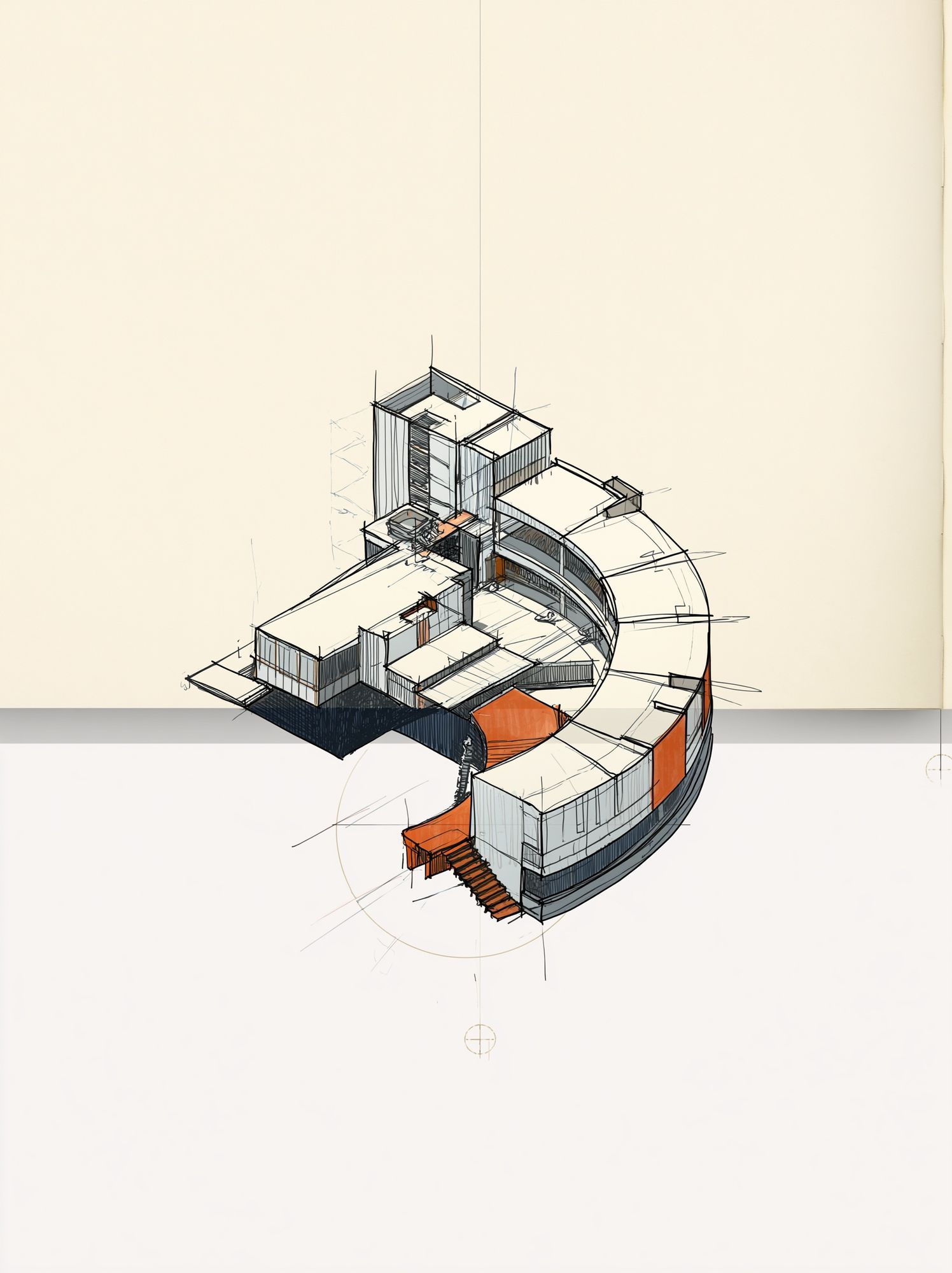 Curved House Sketch Poster. poster — illustration art