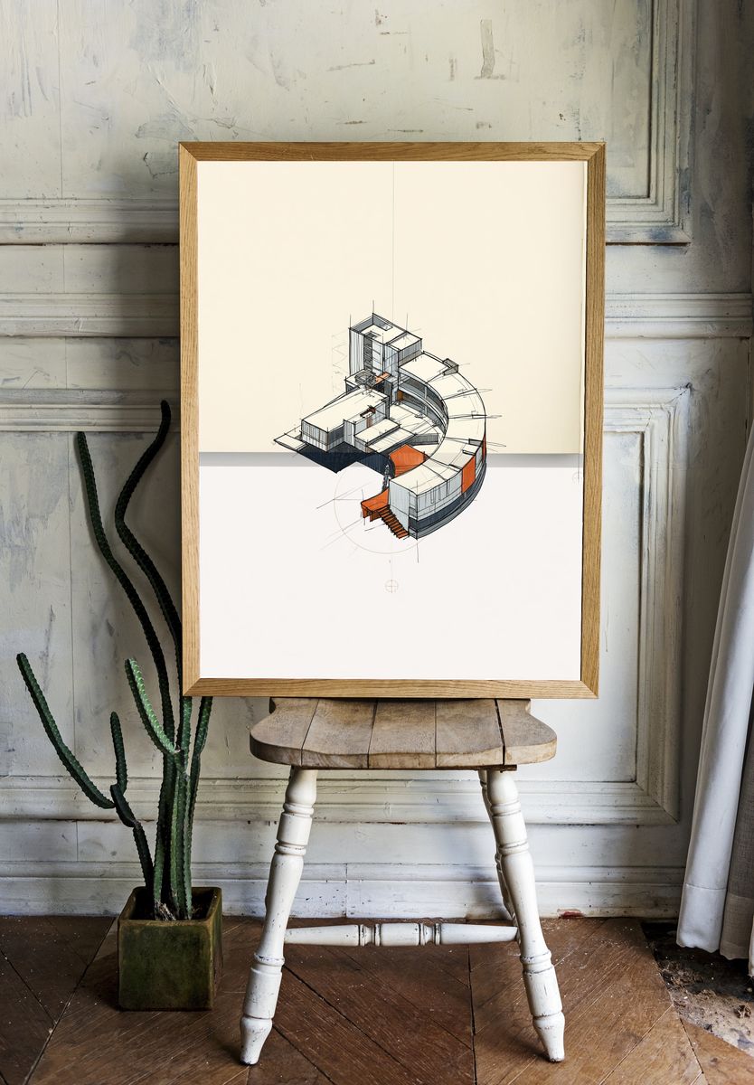 Curved House Sketch Poster. room preview