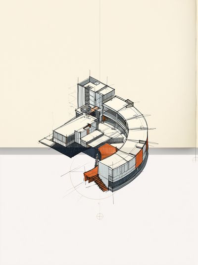 Curved House Sketch Poster. poster print