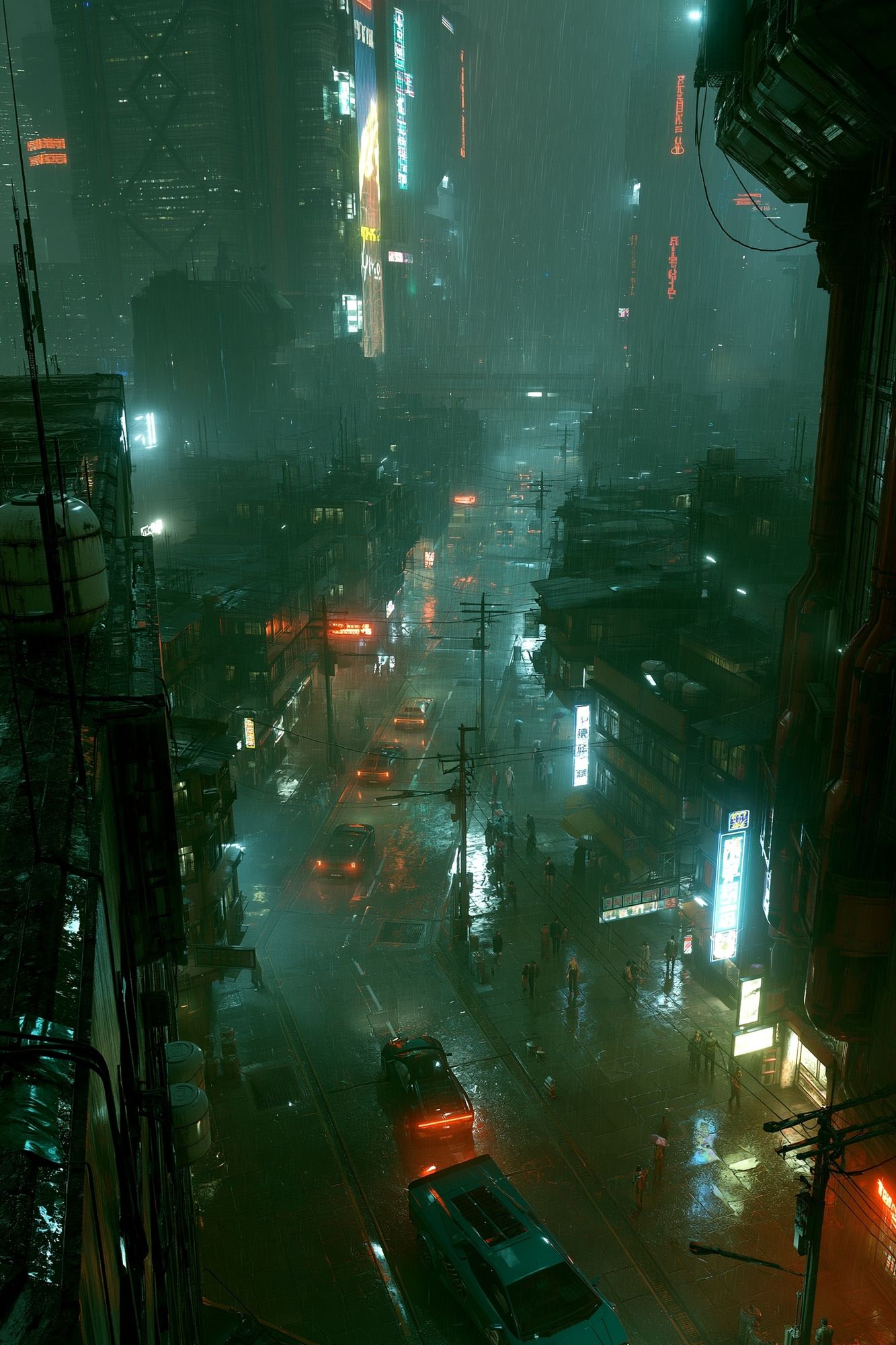 Neon Rain Cityscape Poster. poster detail